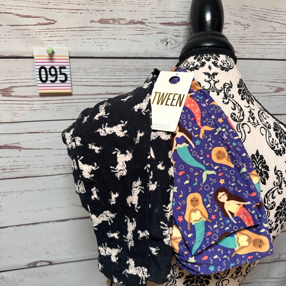 LuLaRoe Kids Leggings - Black and Purple Mermaid Print